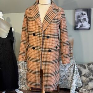 On Trend! Chartou Double-Breasted Plaid Pea Coat Like New Size M